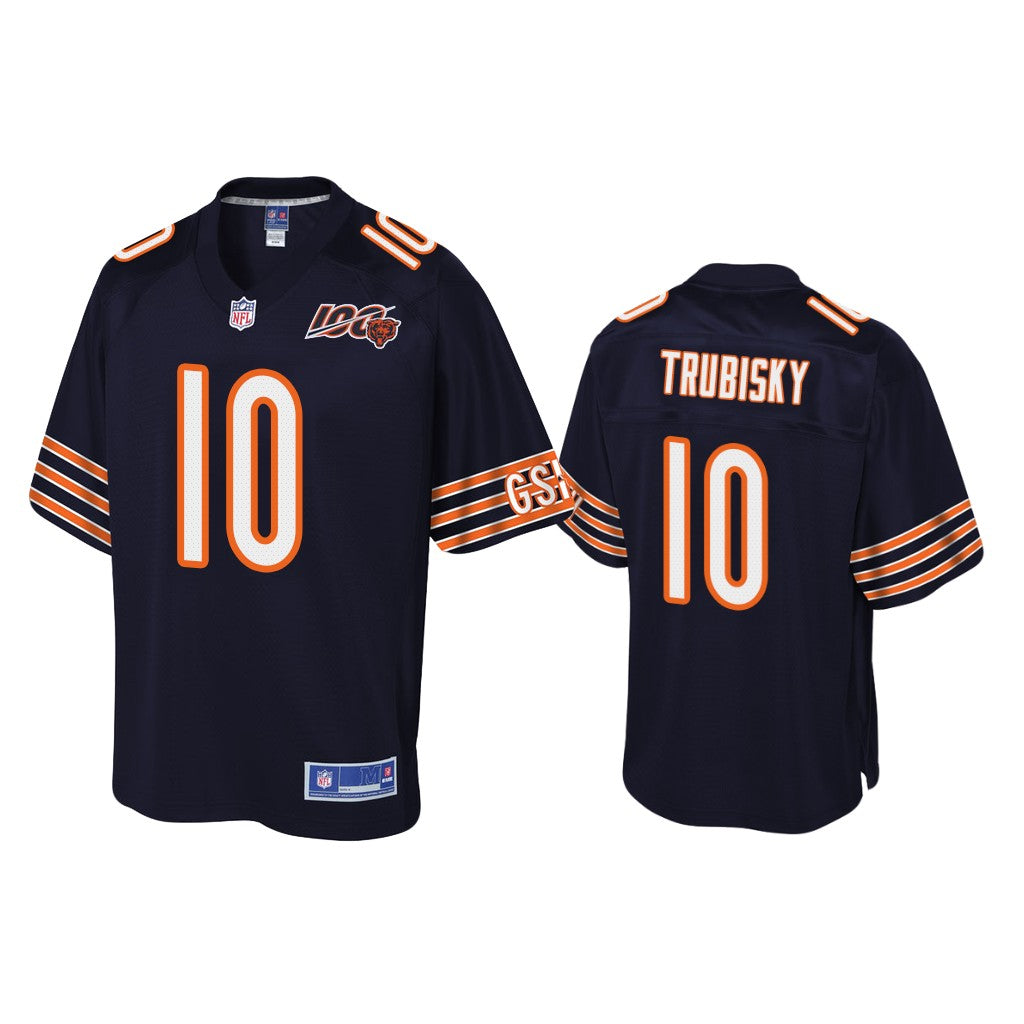 Chicago Bears #10 Mitchell Trubisky Navy 100th Jersey