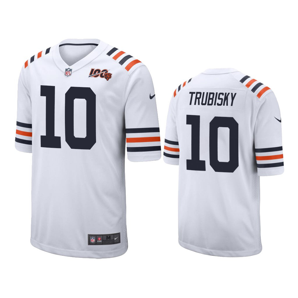 Chicago Bears #10 Mitchell Trubisky White 100th Jersey