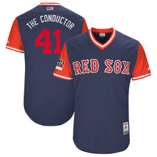 Load image into Gallery viewer, Men's Boston Red Sox Chris Sale "The Conductor" Majestic Navy/Red 2018 Players' Weekend Authentic Jersey
