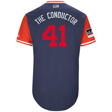 Load image into Gallery viewer, Men's Boston Red Sox Chris Sale "The Conductor" Majestic Navy/Red 2018 Players' Weekend Authentic Jersey