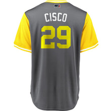 Load image into Gallery viewer, Men's Pittsburgh Pirates Francisco Cervelli "Cisco" Majestic Gray/Yellow 2018 Players' Weekend Cool Base Jersey