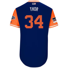 Load image into Gallery viewer, Men's New York Mets Noah Syndergaard "Thor" Majestic Royal/Orange 2018 MLB Little League Classic Authentic Jersey