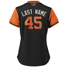 Load image into Gallery viewer, Women's San Francisco Giants Derek Holland "Last Name" Majestic Black/Orange 2018 Players' Weekend Cool Base Jersey