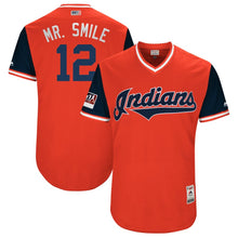 Load image into Gallery viewer, Men's Cleveland Indians Francisco Lindor "Mr. Smile" Majestic Red/Navy 2018 Players' Weekend Authentic Jersey