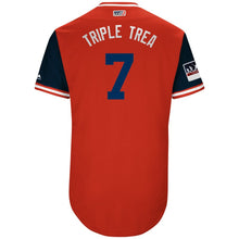 Load image into Gallery viewer, Men's Washington Nationals Trea Turner "Triple Trea" Majestic Red/Navy 2018 Players' Weekend Authentic Jersey