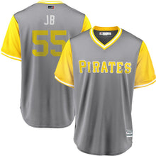Load image into Gallery viewer, Men's Pittsburgh Pirates Josh Bell "JB" Majestic Gray/Yellow 2018 Players' Weekend Cool Base Jersey