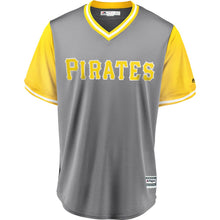 Load image into Gallery viewer, Men's Pittsburgh Pirates Josh Bell "JB" Majestic Gray/Yellow 2018 Players' Weekend Cool Base Jersey