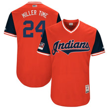 Load image into Gallery viewer, Men's Cleveland Indians Andrew Miller "Miller Time" Majestic Red/Navy 2018 Players' Weekend Authentic Jersey