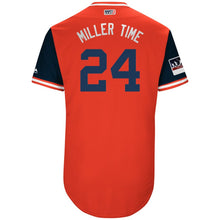 Load image into Gallery viewer, Men's Cleveland Indians Andrew Miller "Miller Time" Majestic Red/Navy 2018 Players' Weekend Authentic Jersey