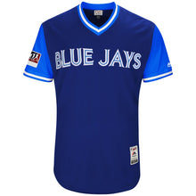 Load image into Gallery viewer, Men's Toronto Blue Jays Josh Donaldson "Bringer of Rain" Majestic Light Blue/Royal 2018 Players' Weekend Authentic Jersey