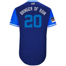 Load image into Gallery viewer, Men's Toronto Blue Jays Josh Donaldson "Bringer of Rain" Majestic Light Blue/Royal 2018 Players' Weekend Authentic Jersey