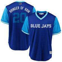 Load image into Gallery viewer, Men's Toronto Blue Jays Josh Donaldson "Bringer of Rain" Majestic Royal/Light Blue 2018 Players' Weekend Cool Base Jersey