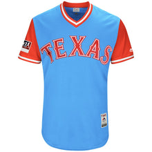 Load image into Gallery viewer, Men's Texas Rangers Majestic Light Blue/Red 2018 Players' Weekend Authentic Team Jersey