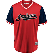 Load image into Gallery viewer, Men's Cleveland Indians Andrew Miller "Miller Time" Majestic Red/Navy 2018 Players' Weekend Cool Base Jersey