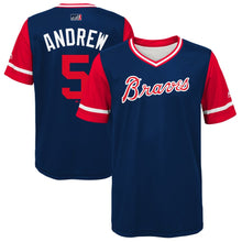 Load image into Gallery viewer, Youth Atlanta Braves Freddie Freeman "Andrew" Majestic Navy/Red 2018 Players' Weekend Jersey