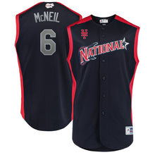 Load image into Gallery viewer, Men's Jeff McNeil National League Majestic Navy/Red 2019 MLB All-Star Game Workout Player Jersey