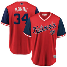 Load image into Gallery viewer, Men's Washington Nationals Bryce Harper "Mondo" Majestic Red/Navy 2018 Players' Weekend Cool Base Jersey