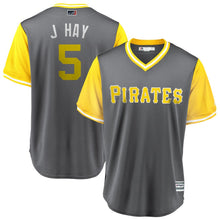 Load image into Gallery viewer, Men's Pittsburgh Pirates Josh Harrison "J Hay" Majestic Gray/Yellow 2018 Players' Weekend Cool Base Jersey