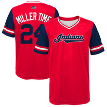 Load image into Gallery viewer, Youth Cleveland Indians Andrew Miller "Miller Time" Majestic Red/Navy 2018 Players' Weekend Jersey