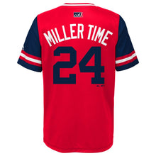 Load image into Gallery viewer, Youth Cleveland Indians Andrew Miller "Miller Time" Majestic Red/Navy 2018 Players' Weekend Jersey