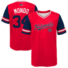 Load image into Gallery viewer, Youth Washington Nationals Bryce Harper "Mondo" Majestic Red/Navy 2018 Players' Weekend Jersey