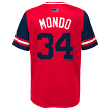 Load image into Gallery viewer, Youth Washington Nationals Bryce Harper "Mondo" Majestic Red/Navy 2018 Players' Weekend Jersey