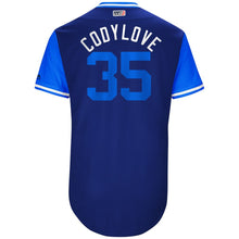 Load image into Gallery viewer, Men's Los Angeles Dodgers Cody Bellinger "Codylove" Majestic Royal/Light Blue 2017 Little League World Series Authentic Players Weekend Classic Jersey