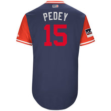 Load image into Gallery viewer, Men's Boston Red Sox Dustin Pedroia "Pedey" Majestic Navy/Red 2018 Players' Weekend Authentic Jersey
