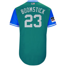 Load image into Gallery viewer, Men's Seattle Mariners Nelson Cruz "Boomstick" Majestic Aqua/Light Blue 2018 Players' Weekend Authentic Jersey