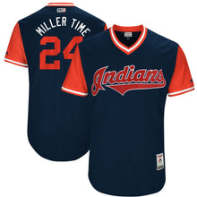 Load image into Gallery viewer, Men's Cleveland Indians Andrew Miller "Miller Time" Majestic Navy 2017 Players Weekend Authentic Jersey