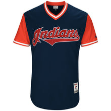 Load image into Gallery viewer, Men's Cleveland Indians Andrew Miller "Miller Time" Majestic Navy 2017 Players Weekend Authentic Jersey