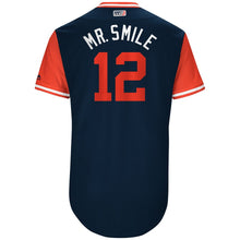 Load image into Gallery viewer, Men's Cleveland Indians Francisco Lindor "Mr. Smile" Majestic Navy 2017 Players Weekend Authentic Jersey