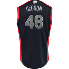 Load image into Gallery viewer, Men's Jacob deGrom National League Majestic Navy/Red 2019 MLB All-Star Game Workout Player Jersey