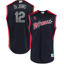 Load image into Gallery viewer, Men's National League Paul DeJong Majestic Navy/Red 2019 MLB All-Star Game Workout Player Jersey