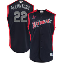 Load image into Gallery viewer, Men's National League Sandy Alcantara Majestic Navy/Red 2019 MLB All-Star Game Workout Player Jersey