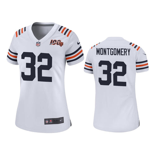 Chicago Bears #32 David Montgomery White 100th Jersey